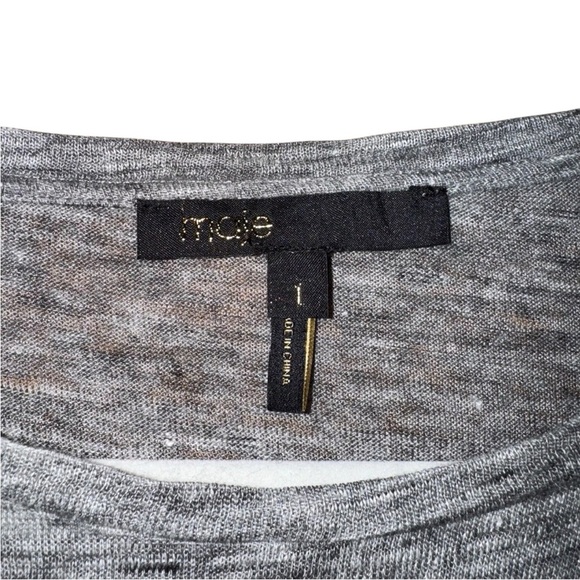 MAJE Gray Linen Goat Leather Trim Pockets 3/4 Sleeves Tee Shirt Size Small - Picture 9 of 12